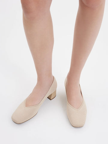 PAZZION, Glenda Flyknit Low Heels, Almond